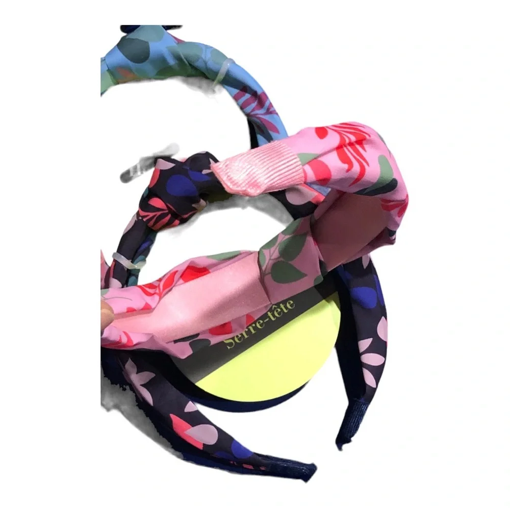 3pk knotted assorted headbands in‎ pink blue black floral new FREE